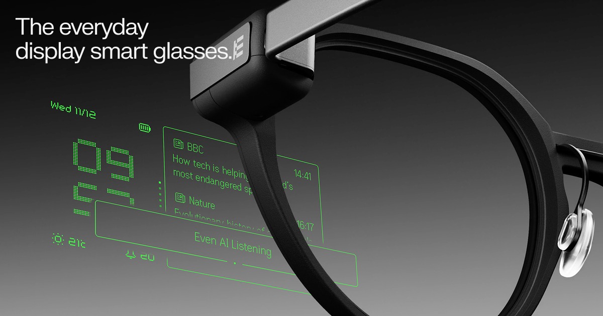 Even G2 display smart glasses with green heads-up information